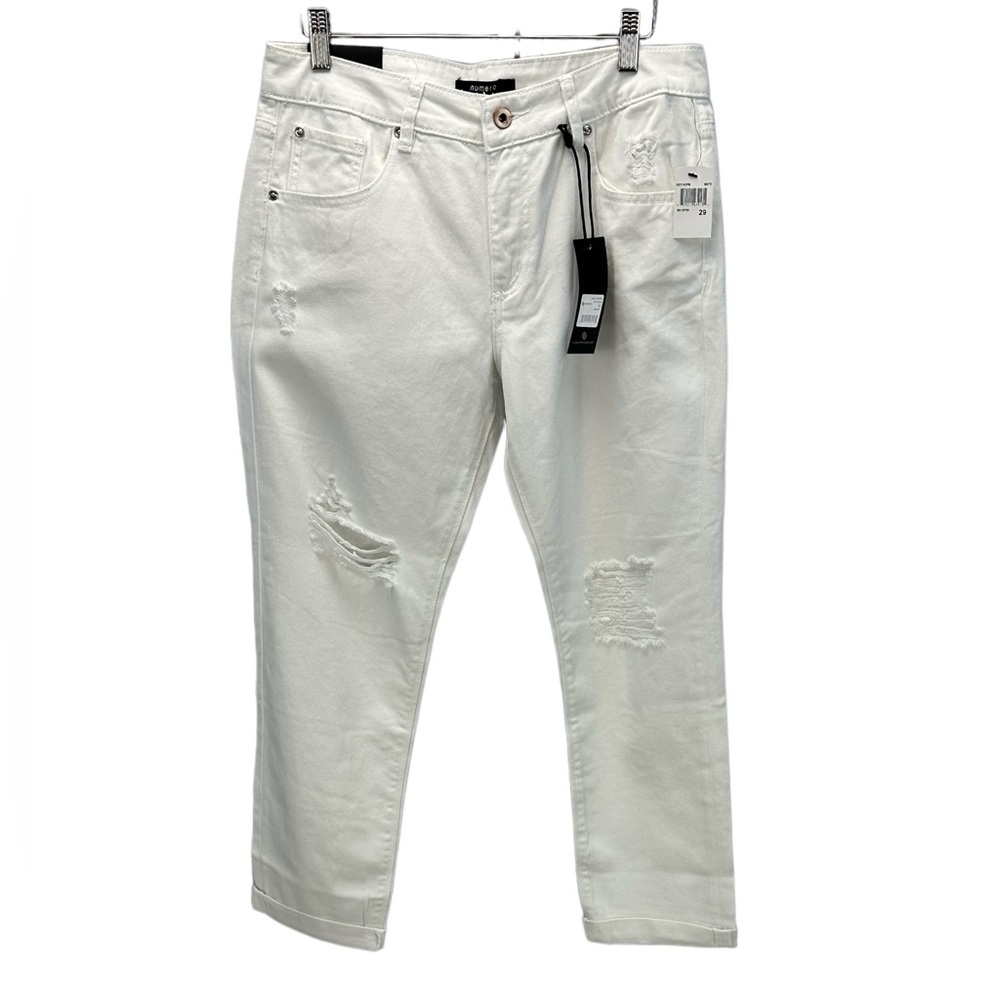 Numero Juniors Relaxed Fit Distressed Boyfriend Jeans - White - size 29